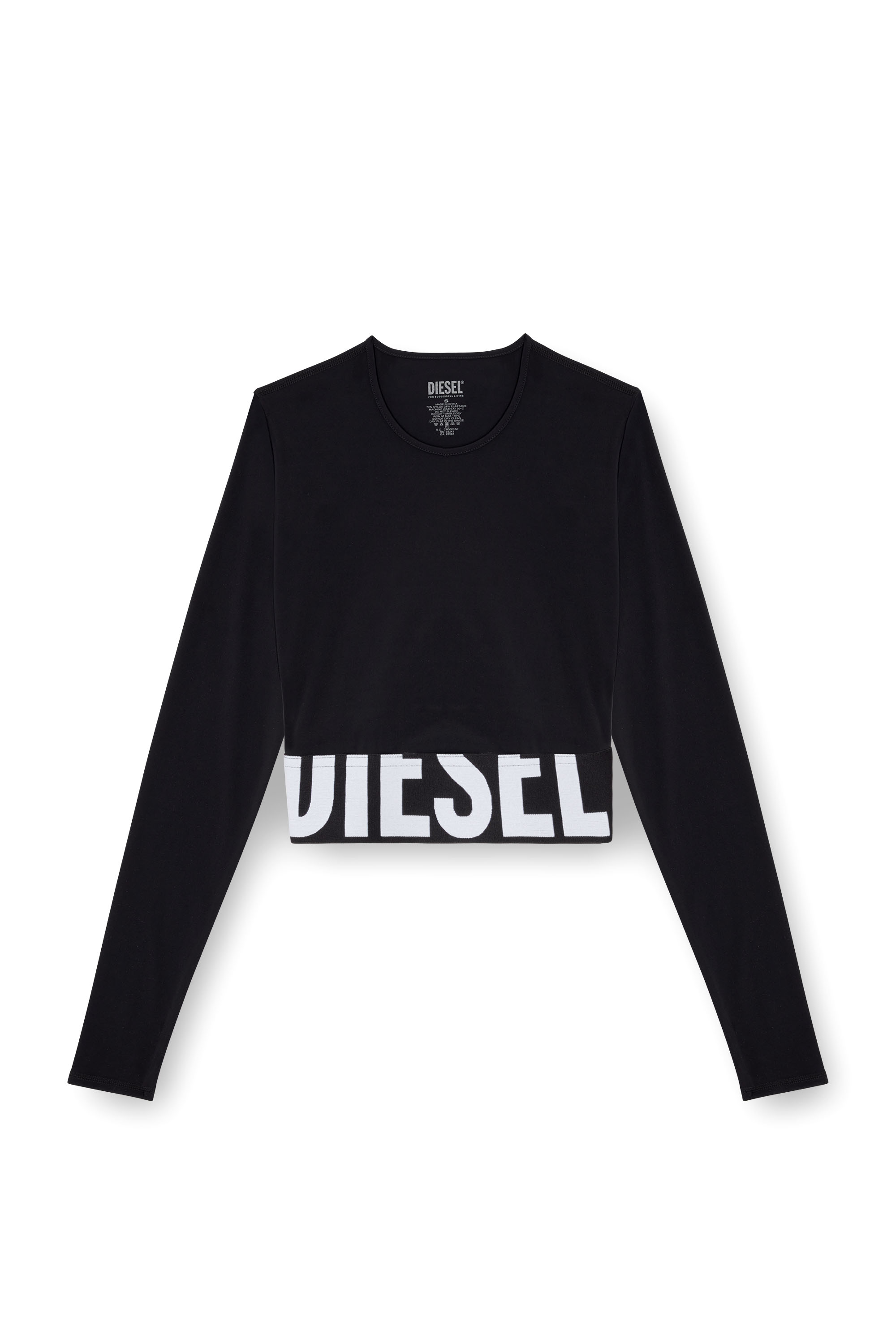 Diesel - MELISSA-D-POP, Woman's Microfibre crop top with cut-off logo in Black - 3
